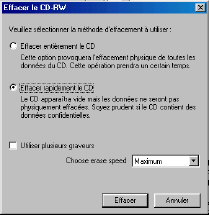 Menu Effacer le CD rinscriptible