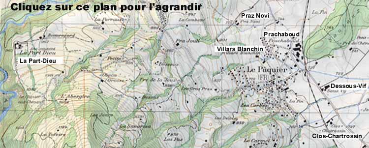 partie de la carte au 1/20.000 montrant le premier lieu d'implantation du monastre  Clos-Chartrossin (en bas  droite du plan) et le 2d  la Part-Dieu ( gauche du plan)