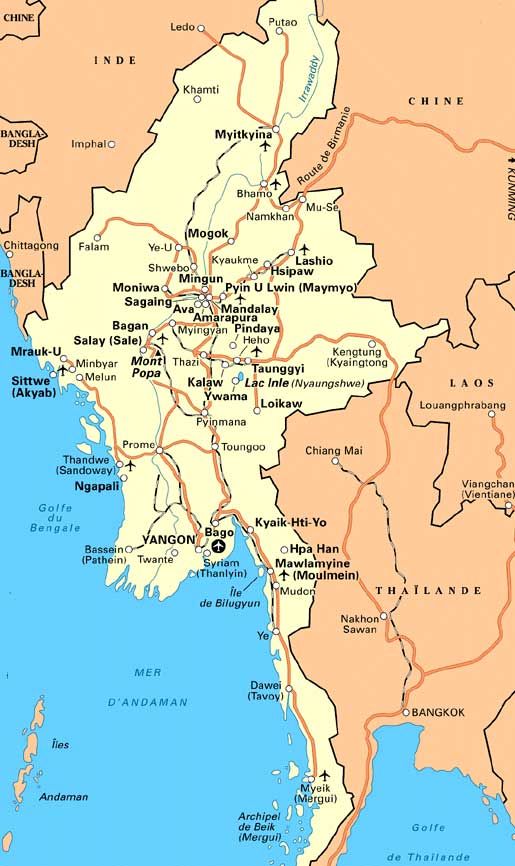 Carte de Birmanie, carte du Myanmar