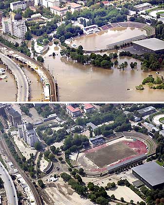Vorher und nachher : das Stadion / Avant et après : le stade
