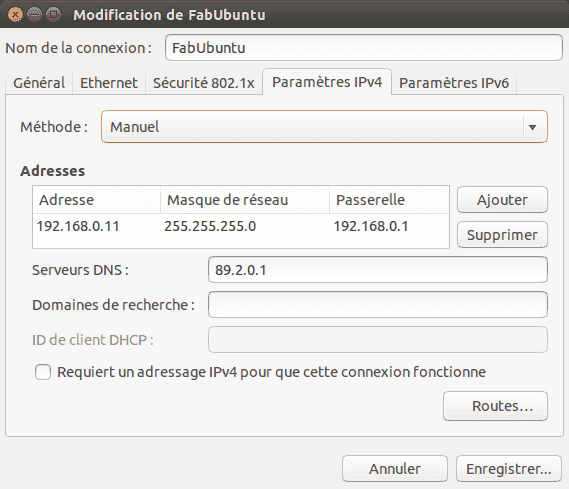 Paramètres IPv4 pour une configuration réseau