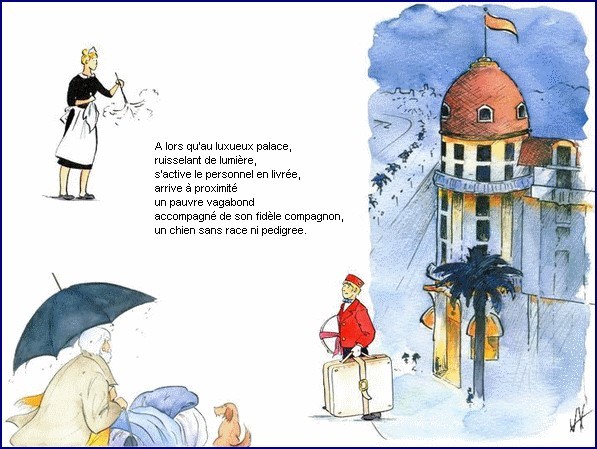 illustration d'un texte de Michel Bouchet : Un parapluie pour deux