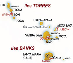 Cartes des îles Torres et Banks aux Nouvelles Hébrides (Vanuatu)