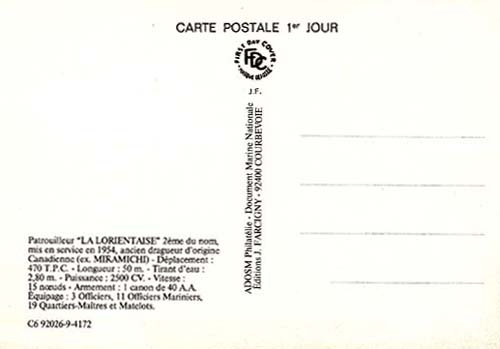 Carte postale du 1er jour de La Lorientaise