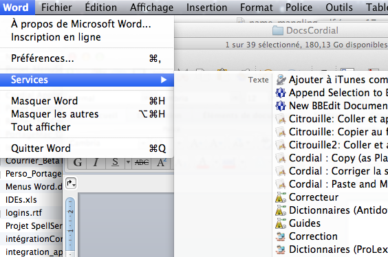 Menu Services sur Mac OS